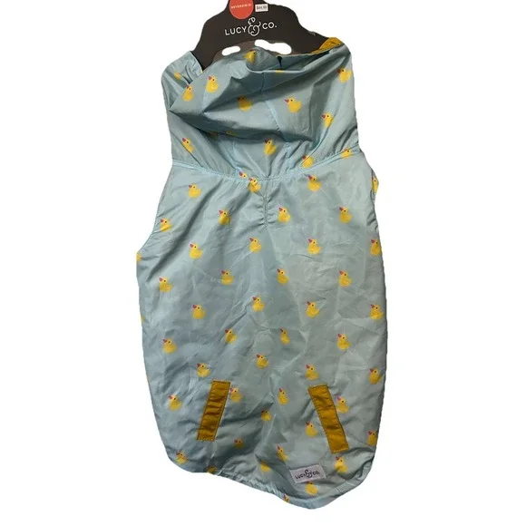Lucy & Co. Lucky Ducky Reversible Dog Raincoat, Large, Yellow NEW - Picture 2 of 9